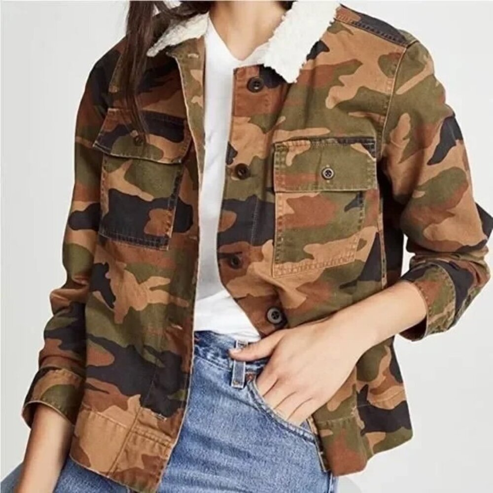 Madewell‎ Northward Army Jacket Cottontail Camon Sherpa Collar M Camo Green